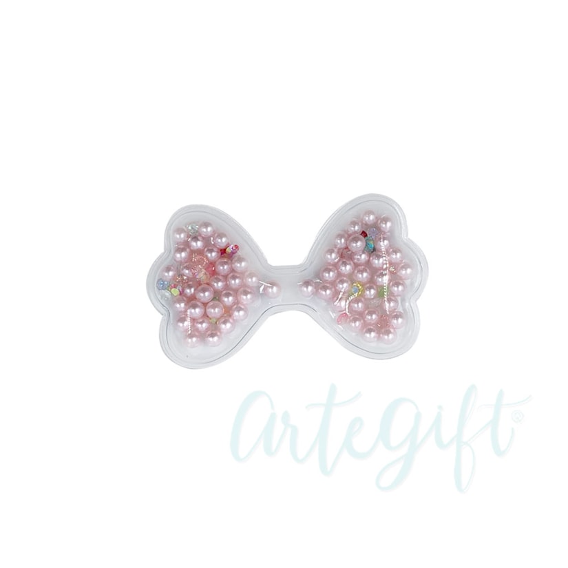 Aplique Laço Incolor Pérola Rosa Pacote 2 Unidades