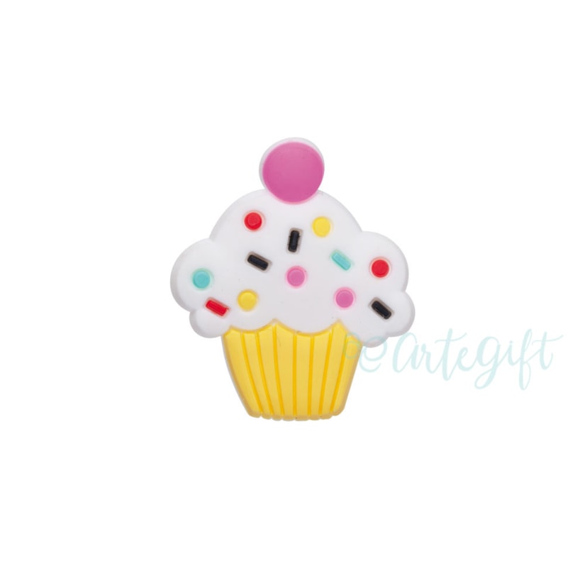 Aplique Silicone Cupcake Amarelo Pacote 4 Unidades