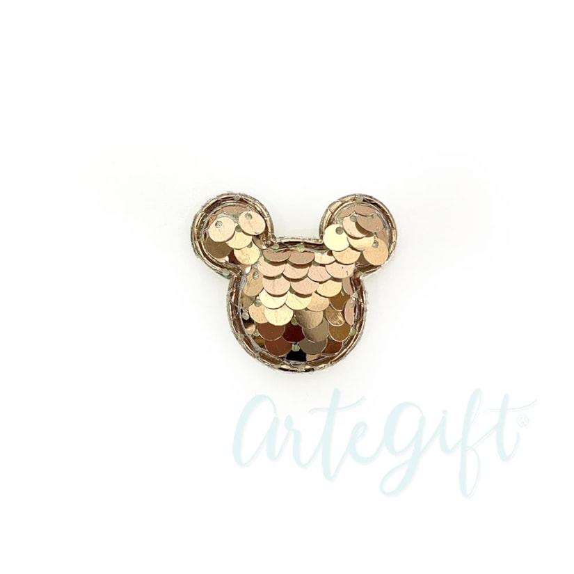 Aplique Urso Mini Paetê Rose Gold Pacote 2 Unidades