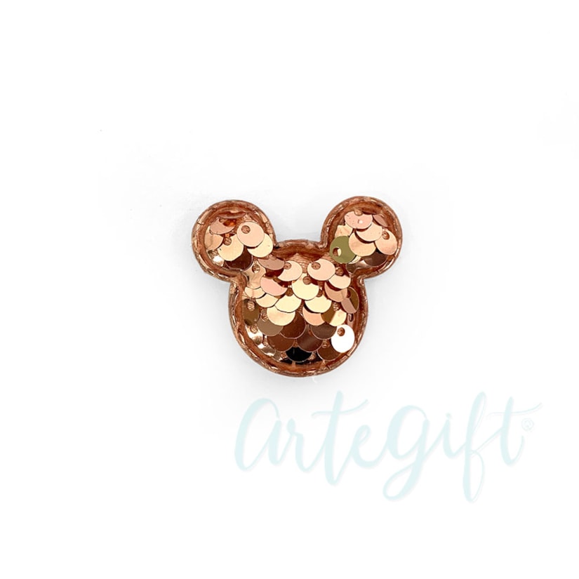 Aplique Urso Mini Paetê Rose Gold Pacote 2 Unidades