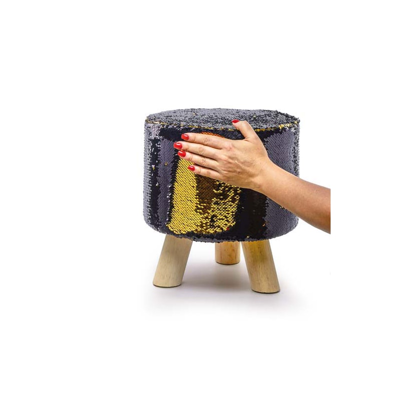 BANQUETA PAETE DOURADA/PRETA 27X28CM  - UNIDADE