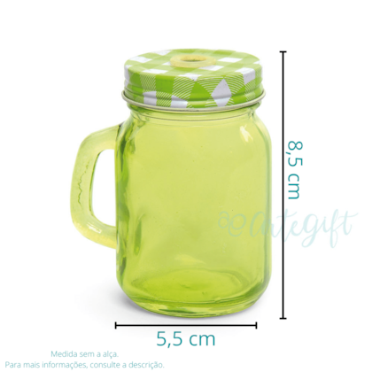 Caneca Mason Jar 120ML Tampa Verde Xadrez c\ Furo
