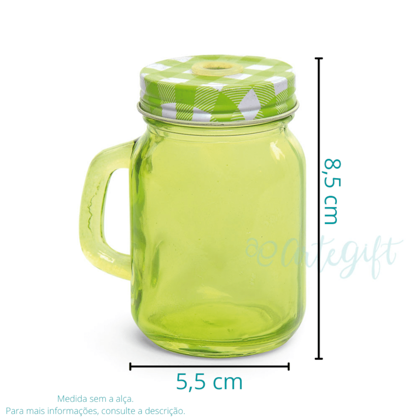 Caneca Mason Jar 120ML  Tampa Verde Xadrez c\ Furo