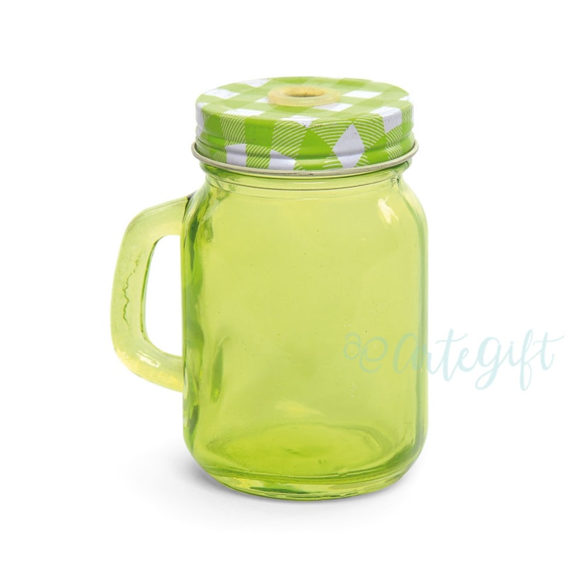 Caneca Mason Jar 120ML  Tampa Verde Xadrez c\ Furo
