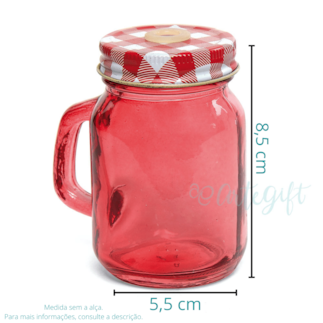Caneca Mason Jar 120ML Tampa Vermelha Xadrez c\ Furo