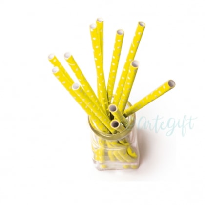 Canudo de Papel Amarelo c/ Bolinha