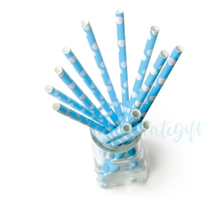 Canudo de Papel Azul c/ Bolinha