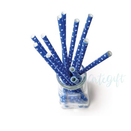 Canudo de Papel Azul Celeste Bolinha Branca