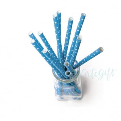 Canudo de Papel Azul Claro c/ Bolinha