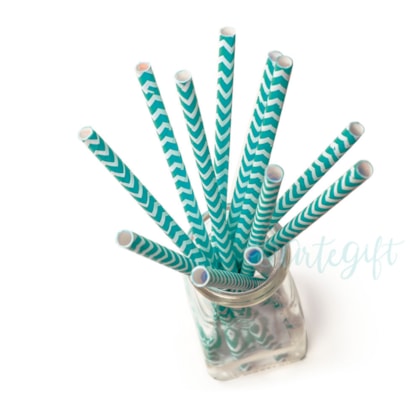 Canudo de Papel Chevron Azul Tiffany