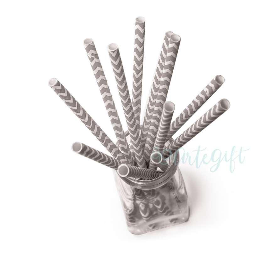 Canudo de Papel Chevron Prata