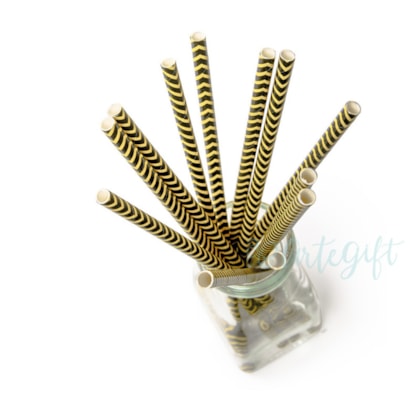 Canudo de Papel Chevron Preto e Amarelo