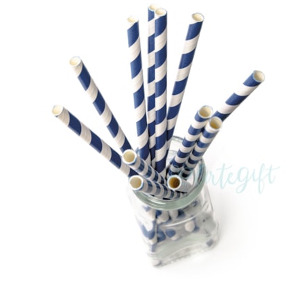 Canudo de Papel Listrado Azul Marinho