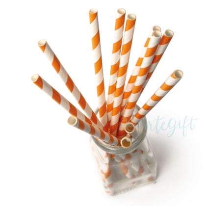 Canudo de Papel Listrado Laranja