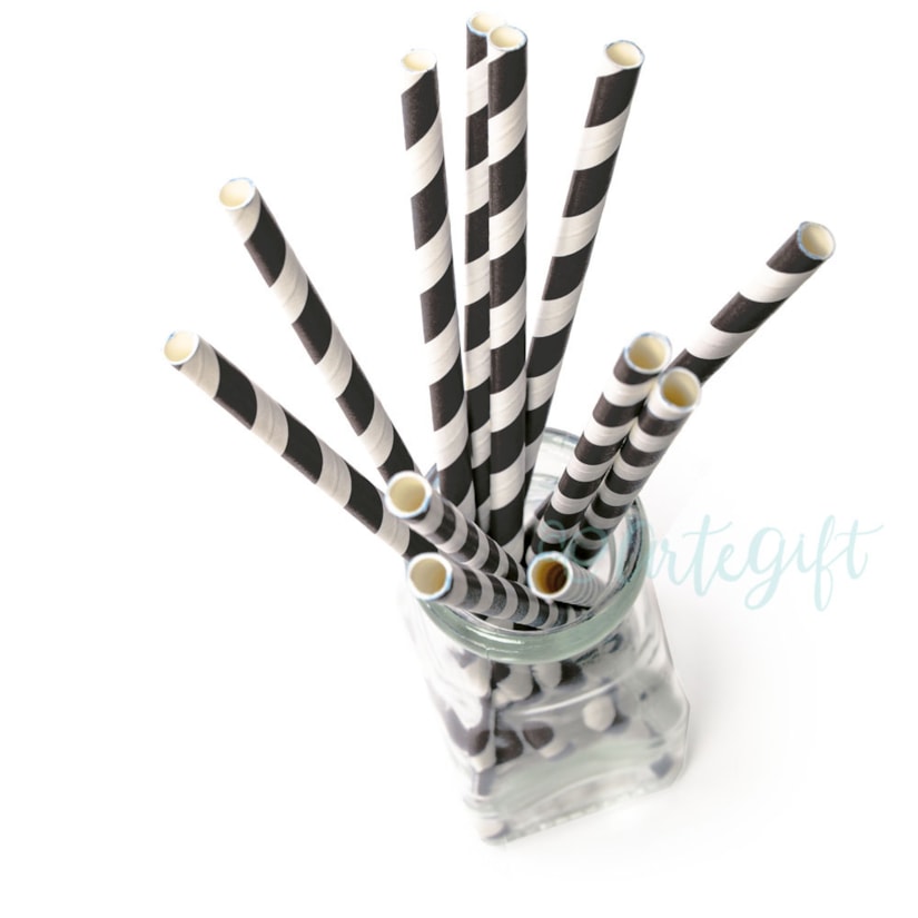 Canudo de Papel Listrado Preto