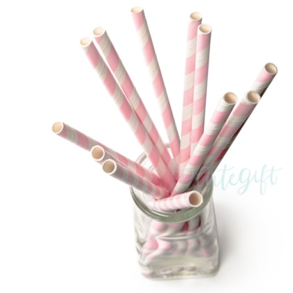 Canudo de Papel Listrado Rosa