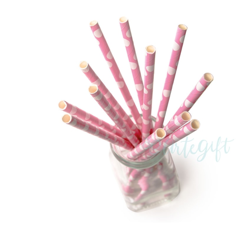Canudo de Papel Rosa c/ Bolinha