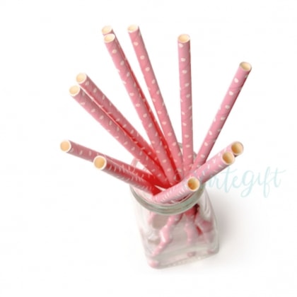 Canudo de Papel Rosa c/ Bolinha