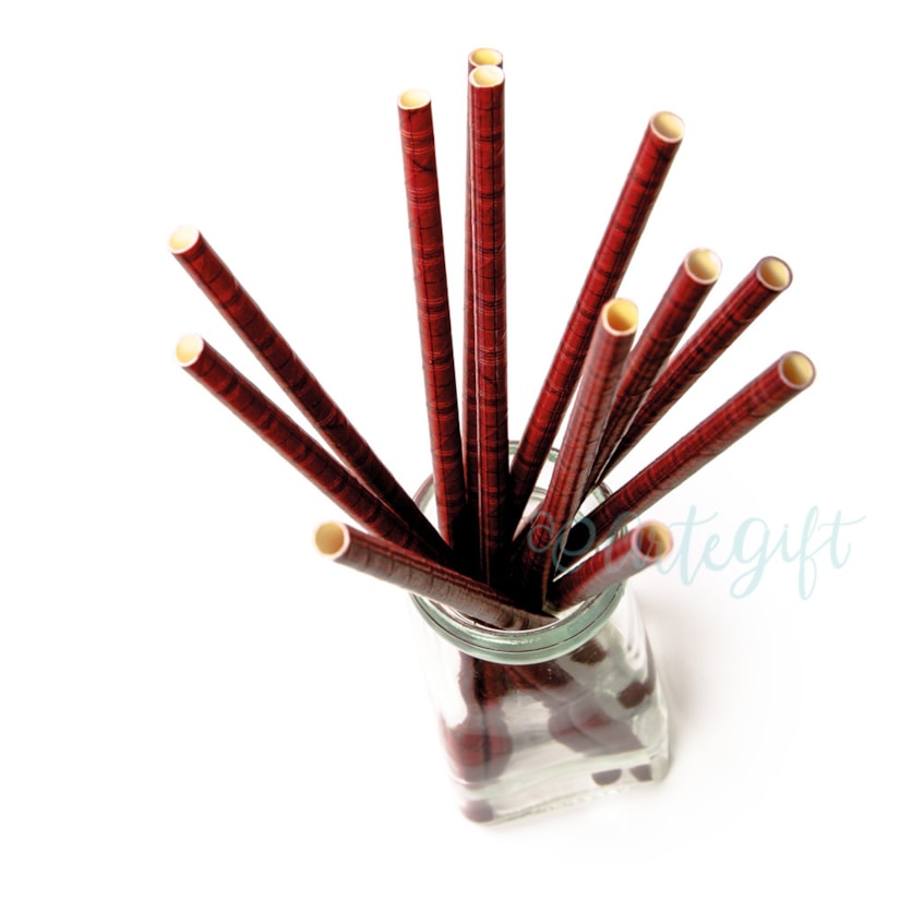 Canudo de Papel Vinho Retro Xadrez