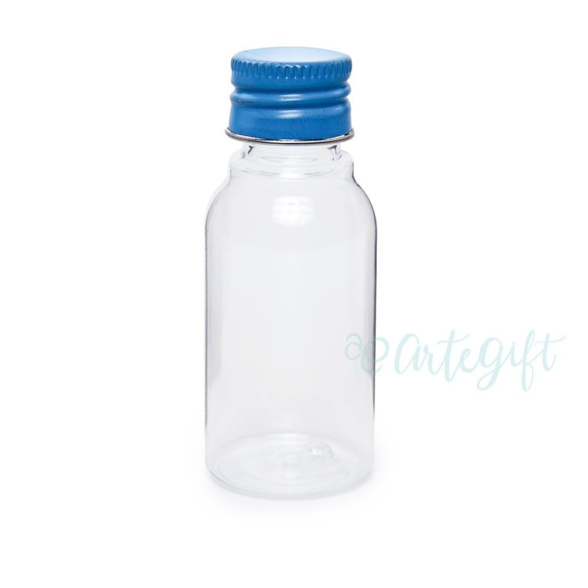 GARRAFA PET 45ML CILÍNDRICO TAMPA AZUL - PACOTE COM 10 UNIDADES