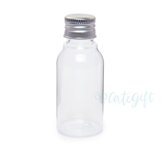 GARRAFA PET 45ML CILÍNDRICO TAMPA PRATA - PACOTE COM 10 UNIDADES
