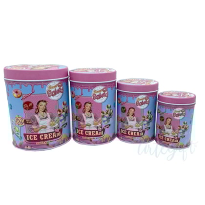 Lata Alta Redonda Pink Cupcake - Kit 4 Unidades