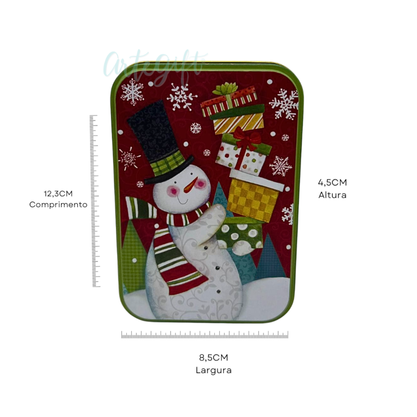 Lata Natal - Retangular Boneco de Neve
