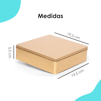 Lata Quadrada Grande Ouro 19,5 x 19,5 x 5,5
