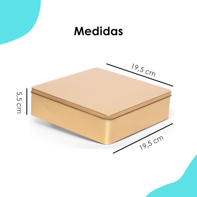 Lata Quadrada Grande Ouro 19,5 x 19,5 x 5,5