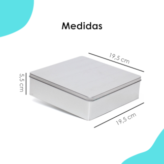 Lata Quadrada Grande Prata 19,5 x 19,5 x 5,5