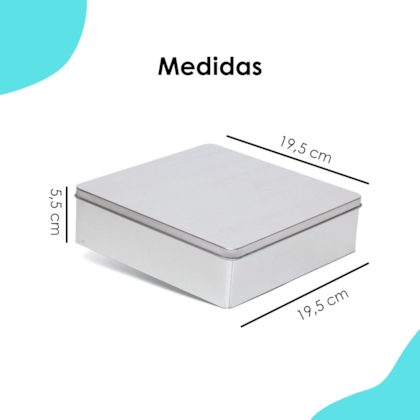 Lata Quadrada Grande Prata  19,5 x 19,5 x 5,5
