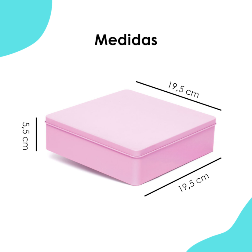 Lata Quadrada Grande Rosa 19,5 x 19,5 x 5,5