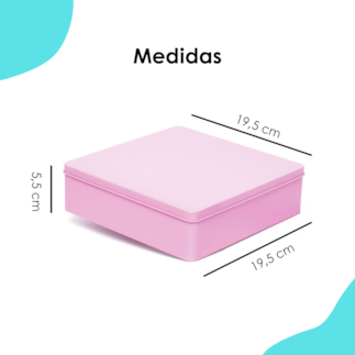 Lata Quadrada Grande Rosa 19,5 x 19,5 x 5,5