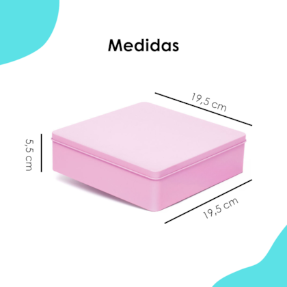 Lata Quadrada Grande Rosa 19,5 x 19,5 x 5,5
