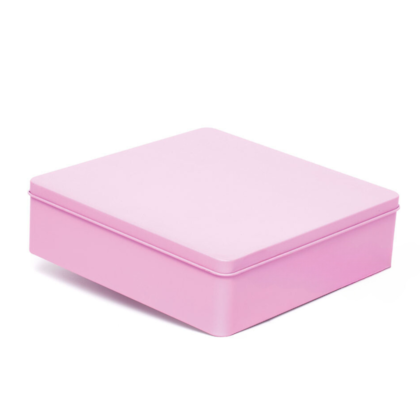 Lata Quadrada Grande Rosa 19,5 x 19,5 x 5,5