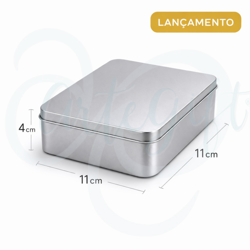 Lata Quadrada Prata - 11x11cm