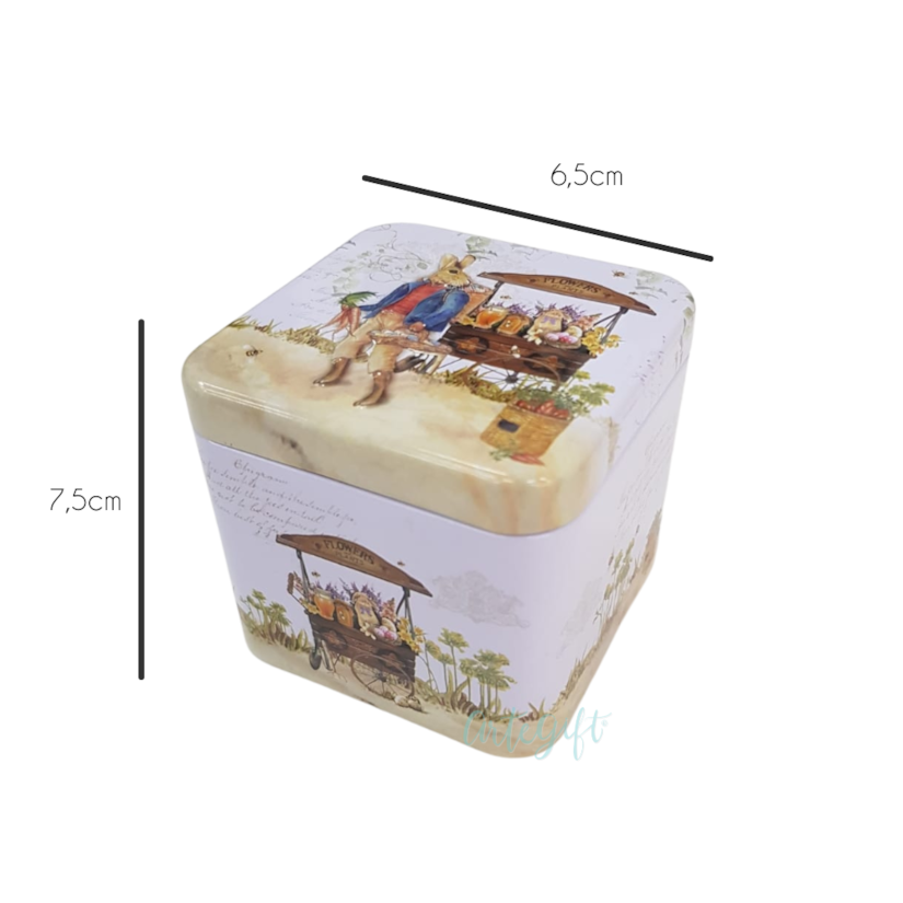 Lata Square Coelho Florista - 7,5X7,5X6,5