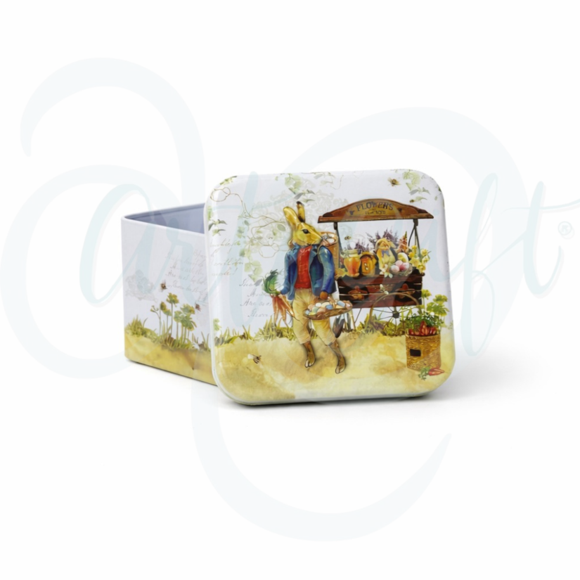 Lata Square Coelho Florista - 7,5X7,5X6,5