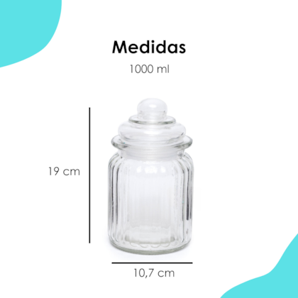 Pote De Vidro Listras 1000ML Tampa Hermética