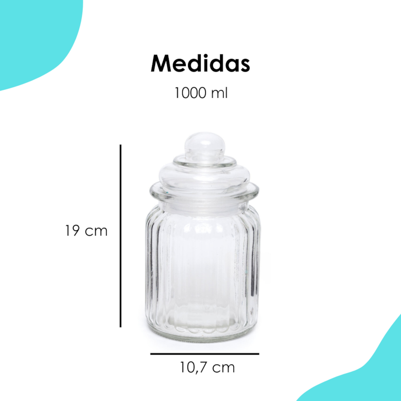 Pote De Vidro Listras 1000ML Tampa Hermética