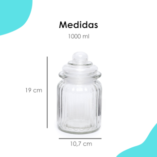 Pote De Vidro Listras 1000ML Tampa Hermética