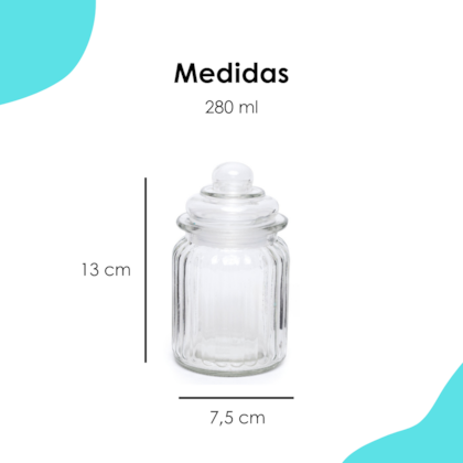 Pote De Vidro Listras 280ML Tampa Hermética