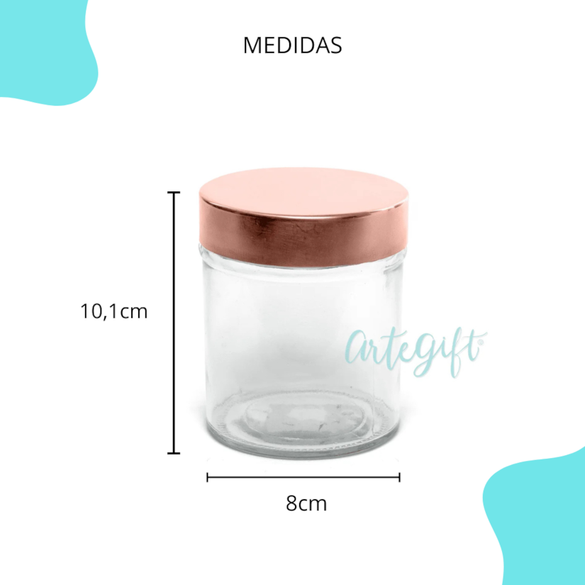 Pote De Vidro Round 350ML Tampa Rose Gold