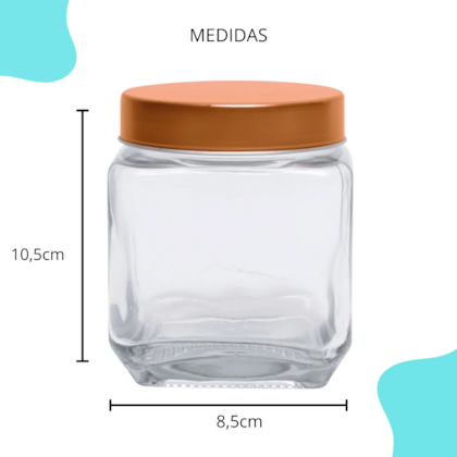 Pote De Vidro Square 550ML Tampa Rose Gold