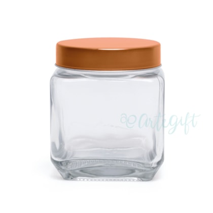 Pote De Vidro Square 550ML Tampa Rose Gold