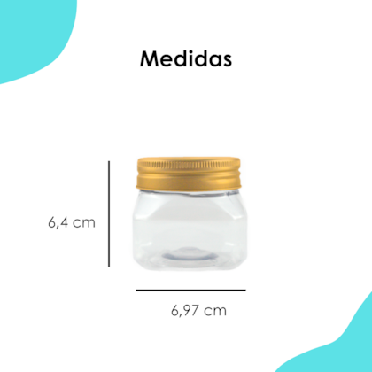 Pote PET Quadrado 180ML Tampa Ouro