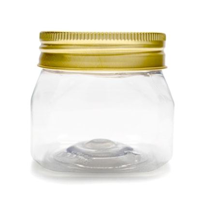Pote PET Quadrado 180ML Tampa Ouro