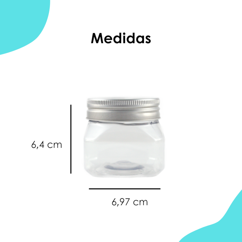 Pote PET Quadrado 180ML Tampa Prata