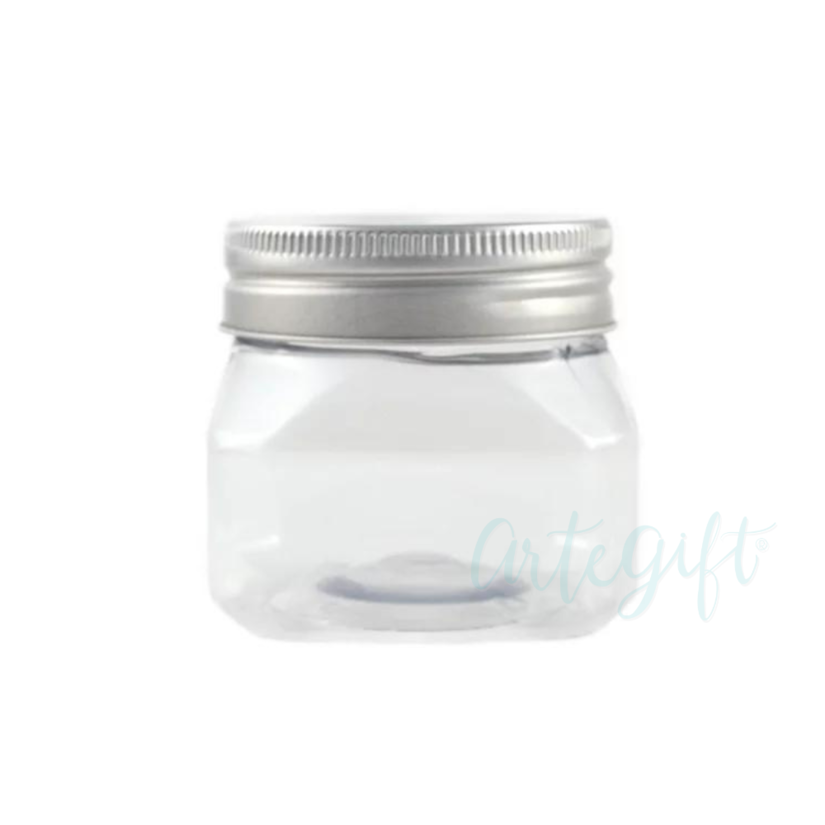 Pote PET Quadrado 180ML Tampa Prata