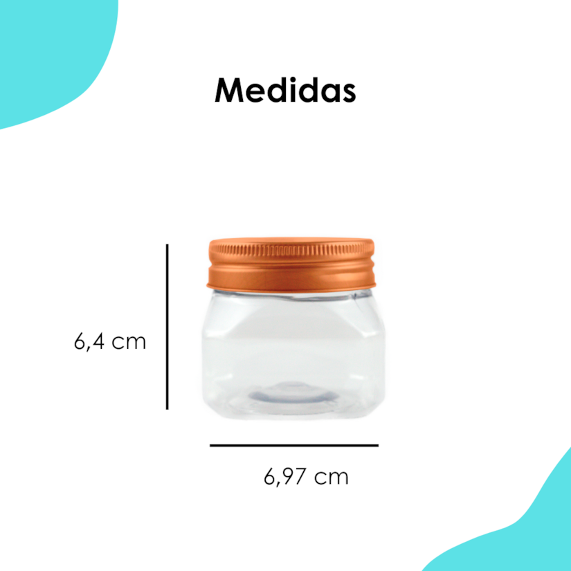 Pote PET Quadrado 180ML  Tampa Rose Gold